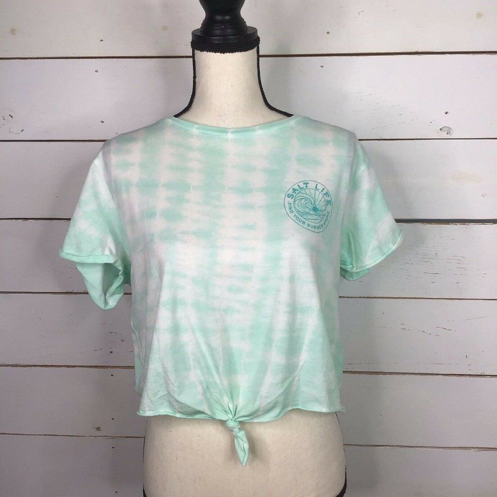 New Salt Life Cropped T Shirt Tie Dye Soothing Sea Blue Women's Large